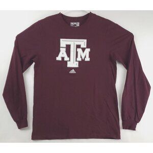 Texas A&M Aggies T-Shirt Men Medium Red Adidas ATM Cotton Long Sleeve Crew Neck